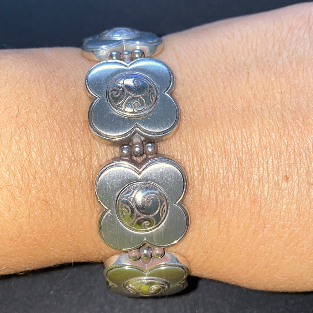 Brighton Link Flowers Bracelet Vintage Silver Tone signed